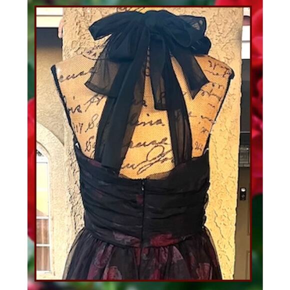 Lulus Striking Scene Black Floral Mesh Ruched Tie-Strap Midi Dress Size XL - Picture 5 of 11